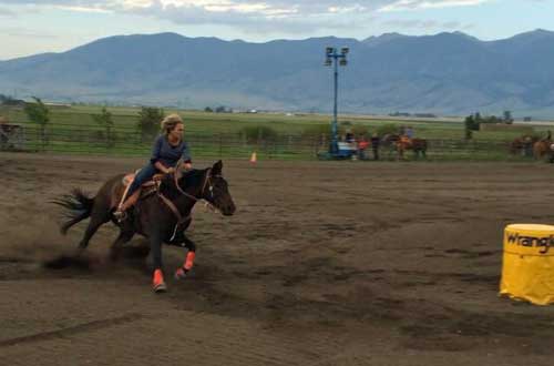 Lori Strozzi, Whitehall, MT and her pretty brown Profit Increase mare, Red Hot Profits, aka Breve